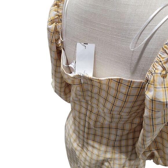 English Factory Yellow Plaid Front Tie Dress L - Picture 3 of 4